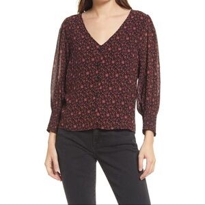 NWT Madewell Orchard Floral Smocked Cuff Resourced Georgette Button-Up Top